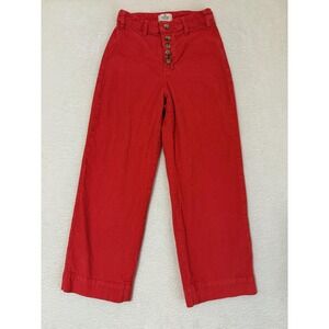 Marine Layer Pants Womens 0 Red Corduroy Wide Leg Crop Button Fly Boho